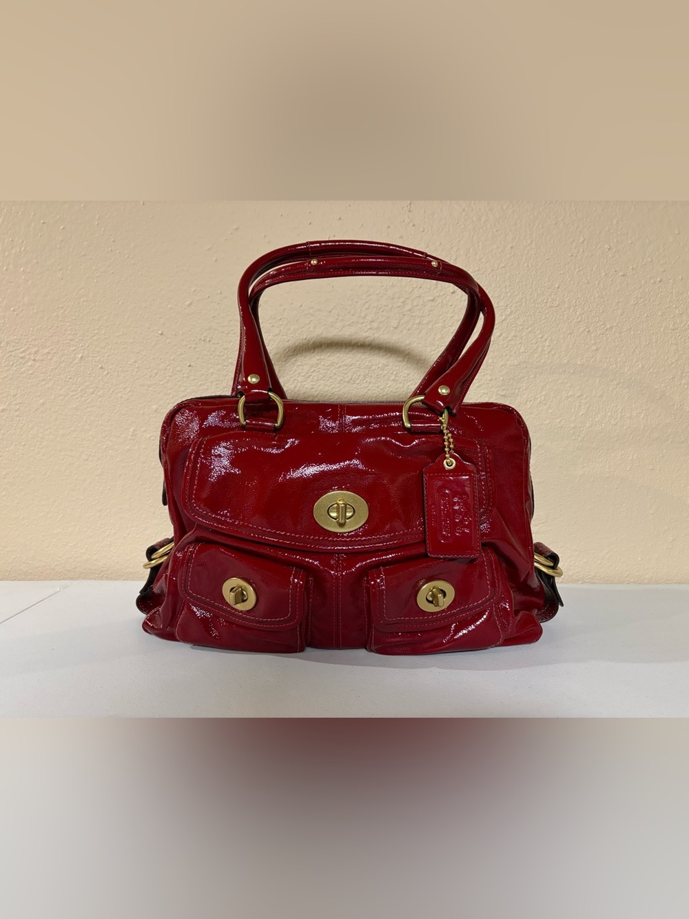 Coach Red Patent Turn Lock Satchel Bleeker Street Limited Edition Peyton 13051